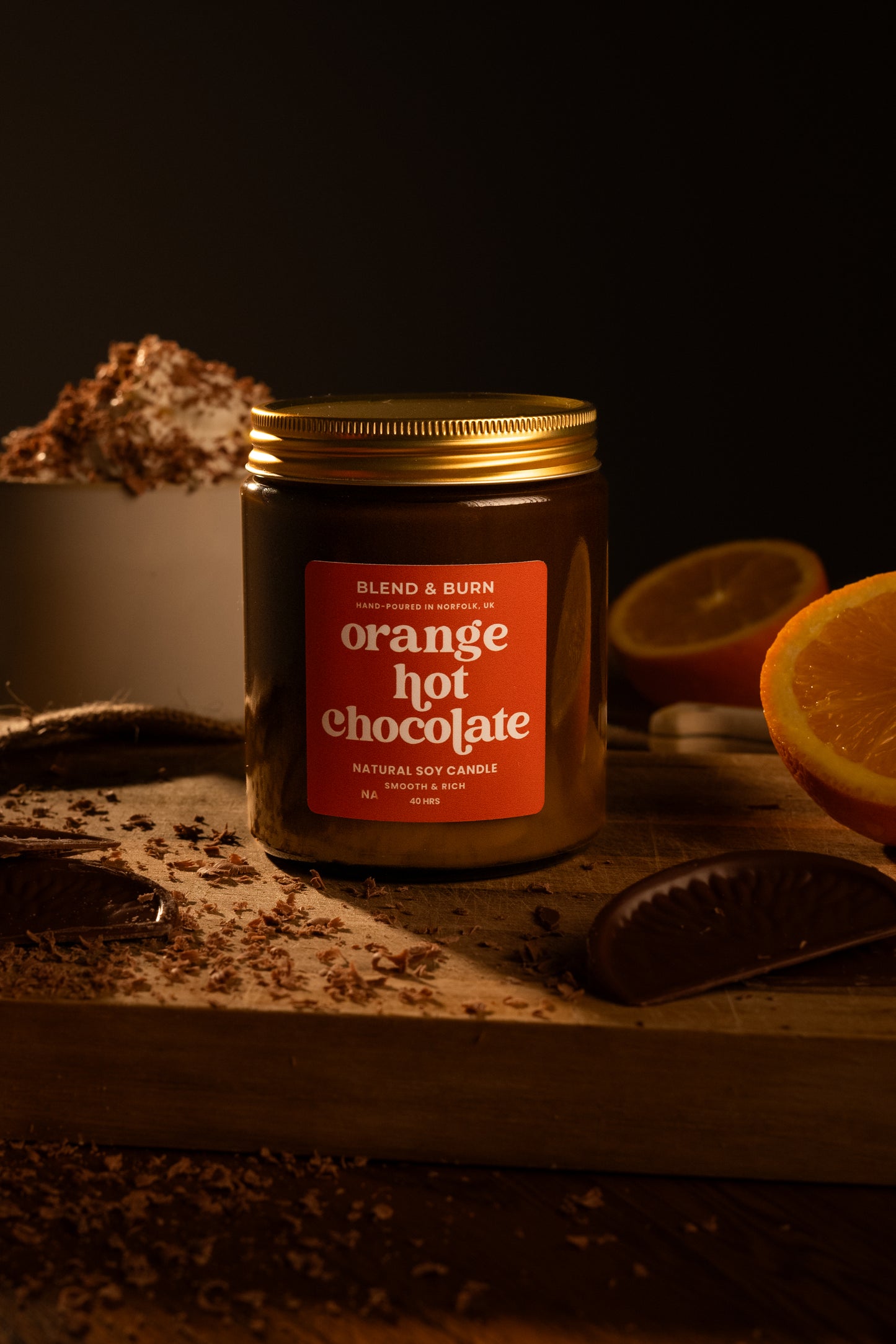 Blend & Burn – Norfolk Natural Soy Candles – Orange Hot Chocolate – Hot Chocolate Scented Candle – Non Toxic – Luxury – Handmade - High Quality