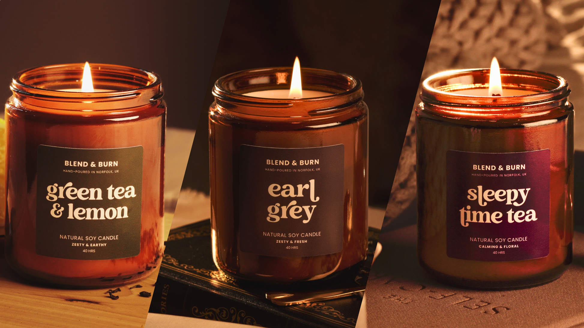 Blend & Burn – Norfolk Natural Soy Candles – Tea Collection – Tea Scented – Non Toxic – Luxury – Handmade