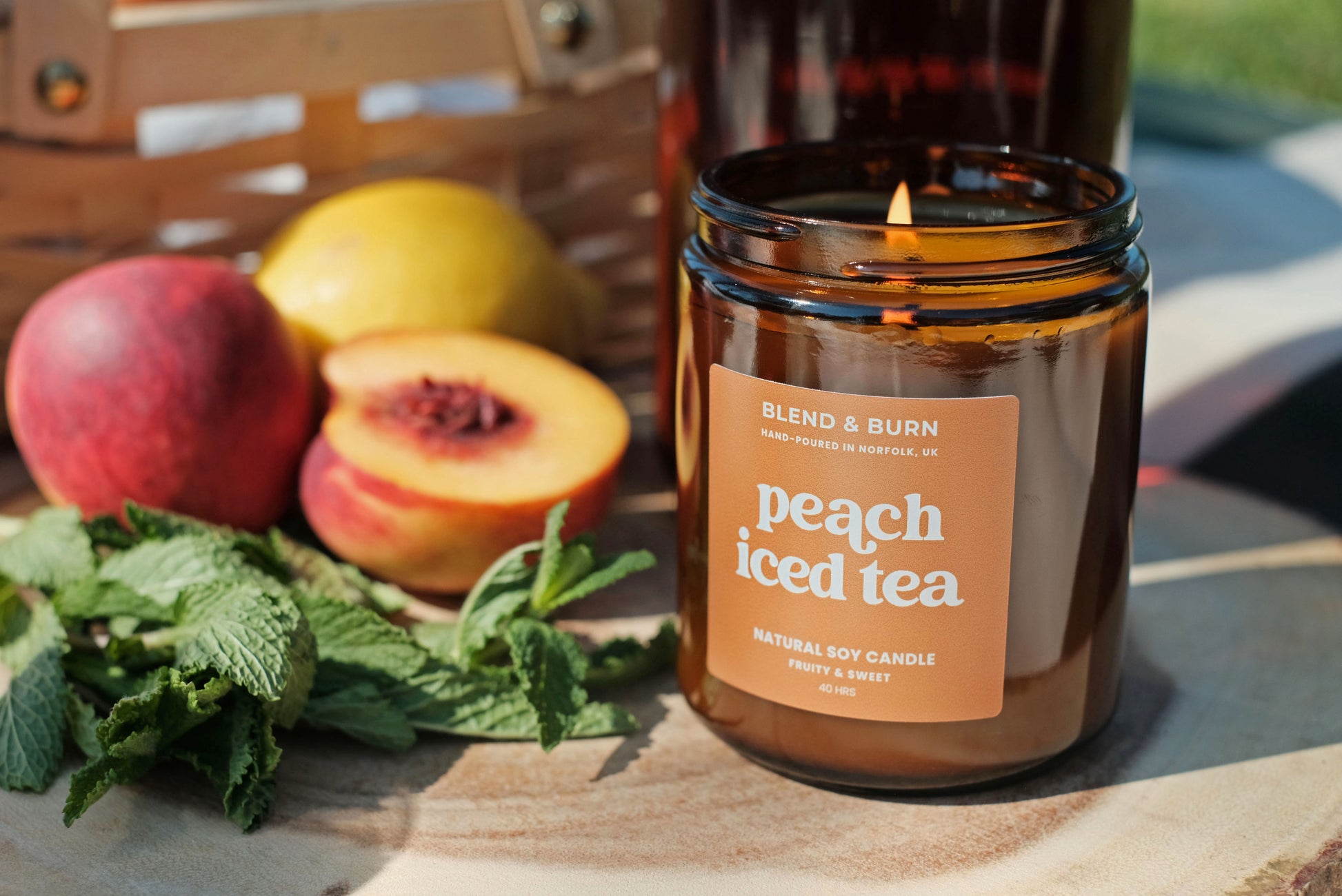 Blend & Burn – Norfolk Natural Soy Candle – Peach Iced Tea – Tea Scented – Non Toxic – Fruity, Summer Scent