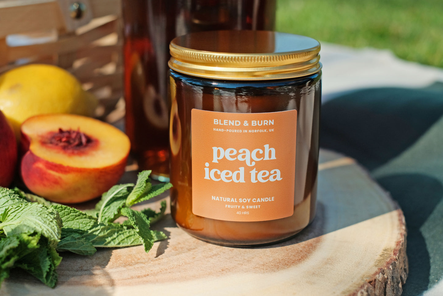 Blend & Burn – Norfolk Natural Soy Candle – Peach Iced Tea – Tea Scented – Non Toxic – Fruity, Summer Scent