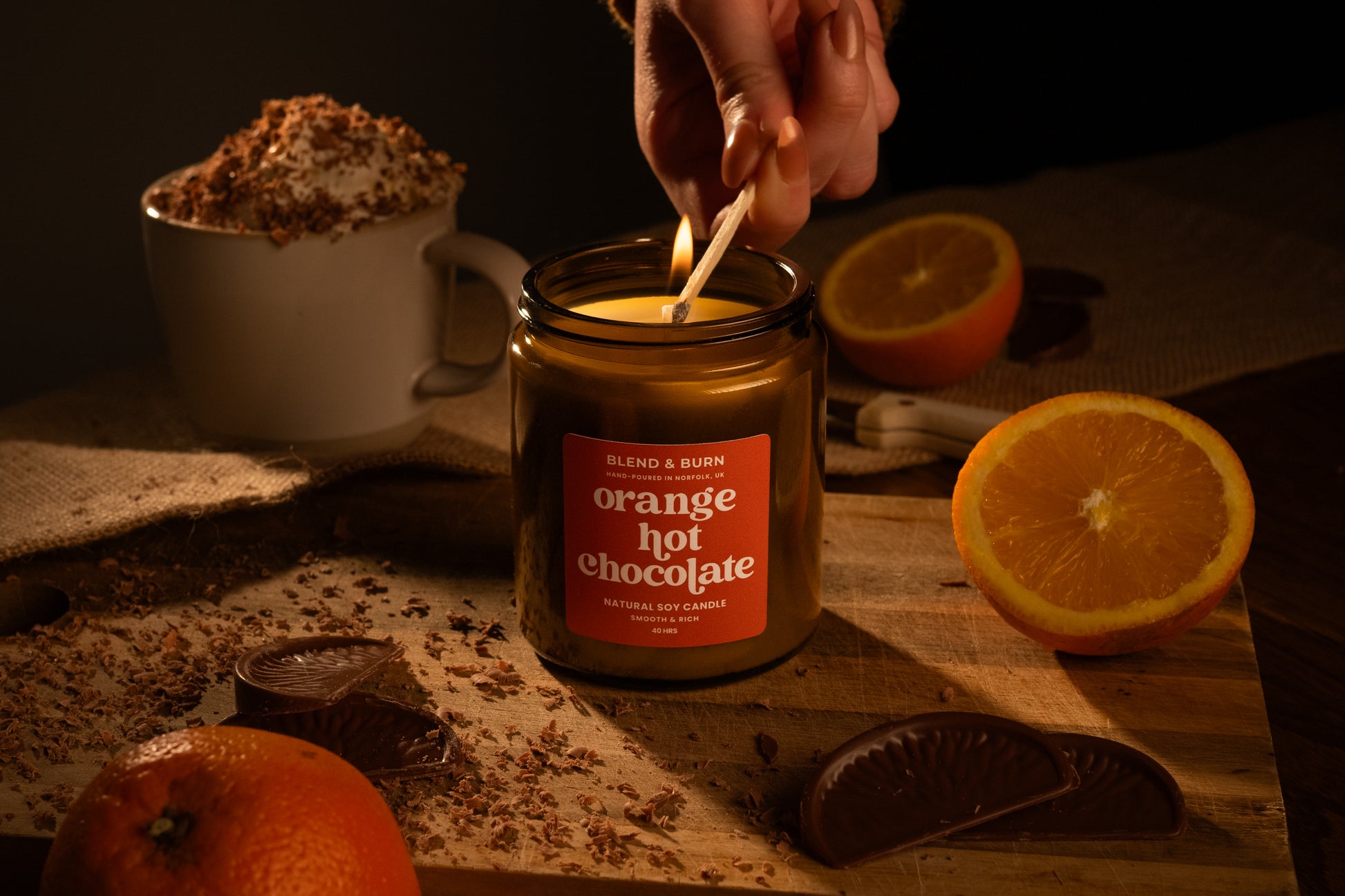Blend & Burn – Norfolk Natural Soy Candles – Orange Hot Chocolate – Hot Chocolate Scented Candle – Non Toxic – Luxury – Handmade - High Quality